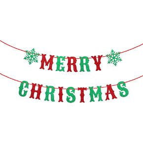Gexolenu Merry Christmas Banner, Christmas Party Decorattions, Green And Red Christmas Banner Snowflake Garland Outdoor Indoor Home Decor For Christmas Theme Party Supply Banner For Mantle Fireplace
