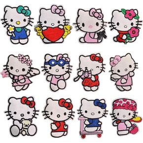 12pcs Cute Cartoon Cats Kids Embroidered Iron On Patches, Anime Repair Applique Cat Animal Embroidered Patches for T-Shirt, Jackets, Jeans, Vests,Hats, Backpacks,Bags