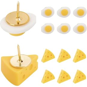 Lilaly 20 Pcs Cute Cheese and Egg Push Pins Set Yellow Decorative Push Pins Thumb Tacks for Cork Wall Board Bulletin Board