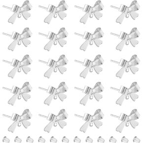 SUPERFINDINGS 20Pcs Bowknot Stud Earrings Platinum Brass Stud Earring Findings with Loop Bow Dangle Earrings with 40Pcs Plastic Ear Nuts for Earring Making 11x16mm