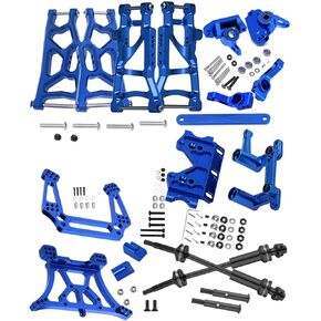 Upgrades Part for 1/10 Slash 2WD,Stainless Steel Drive Shaft Axles CVD,Alloy Front Rear Arm,Caster Block,Steering Blocks,Rear Stub Axle Carriers,Steering Block,Shock Tower,Bulkhead,Navy Blue