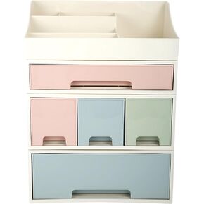 Makeup Organizer, Cosmetic Storage Box, [TCDF-09] Desktop Stationery, Remote Control Storage Box, Kitchen Spices Organizer Box, 4 Pieces 4 Drawers, 5 Slots, Blue, Pink and Green Assortment