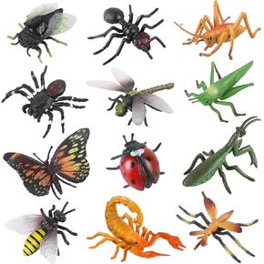 Realistic Insects and Bugs Toy for Kids, 12Pcs Large Plastic Insects Figure Bugs Figurine Set for Kids Children with Ant Ladybug Bee Butterfly Scorpion Spider Mantis, Pet Toys Halloween Party Favors