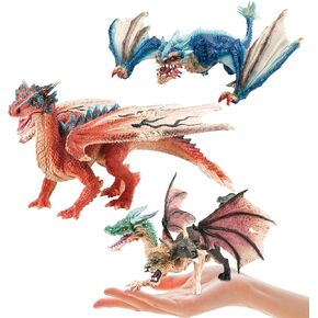 Mostop Dragon Toy Figures, 9’’ Realistic Battle Dragon Toys, 3 PCS Ancient Flying Dragon Figurines Plastic Fire Creature Dragon Models Decoration,Dragon Action Figure Kids Toys for Boys Girls Age 3+