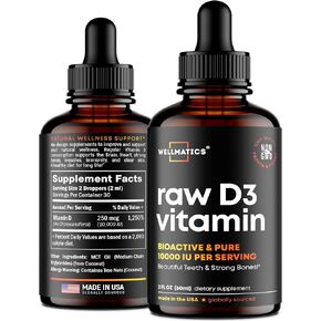 قطرات فيتامين د 3 10000 وحدة دولية من ويلماتيكس - قطرات فيتامين د الممتازة - صنع في الولايات المتحدة الأمريكية - جرعة عالية من فيتامين د 3 - فيتامين د 3 نباتي طبيعي - قطرات فيتامين د 3 لأشعة الشمس - غير معدلة وراثيًا، خالي من الغلوتين فيت د 3 - 2 أونصة سا in Kuwait