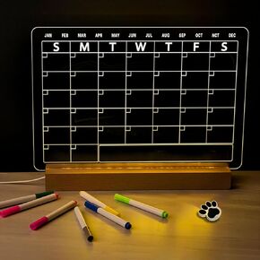 Acrylic Dry Erase Board with Light Up Stand for Desk 13" x 9" Clear Desktop Note Memo White Board Notepad Table LED Letter Massage Boards for Personal Creative Use Includes Dry Erase Markers