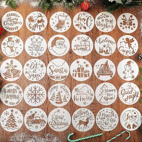 Perthlin 60 Pcs Christmas Stencils for Painting on Wood 4 Inch Reusable Christmas Stencils for Crafts Holiday Painting Stencils for Kids Santa Snowman Drawing Template for Xmas Party(Snowflake Style)