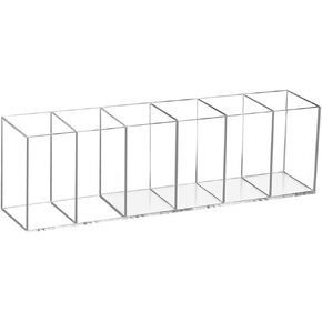 Acrylic Pen Organizer for Desk, 6 Compartments Clear Pencil Marker Makeup Brush Storage Holder for Stationery, Art Supplies, Drink Packets, Desk Accessories, Office, Vanity, Bathroom, Kitchen