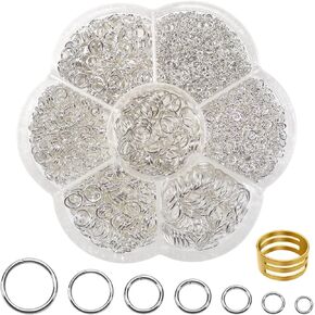TOAOB 2300pcs Silver Jump Rings for Jewelry Making Open Jump Rings 3mm 4mm 5mm 6mm 7mm 8mm 10mm Jewelry Making Supplies with Opener Tool for DIY Crafts Necklace and Keychains Repair