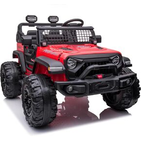 2 Seaters Kids Ride On Truck with Remote Control, 24V 9Ah 20" Large Seat + 15.5" Large Wheels, Electric Riding Car with Led Light,Storage Space, Bottle Holder,Music, Horn,USB for Toddlers Gift,Black