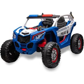 Two Seater 24V Kids Ride on UTV Car, Hetoy 4WD 300W Motors Powerful Electric Vehicle w/Remote Control, 4 Shock Absorbers, Leather Seats, Music and Lights, Electric Car for Kids, Blue