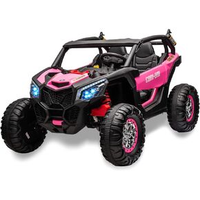 سيارة UTV بمقعدين 24 فولت للأطفال، محرك Hetoy 4WD 300 واط، سيارة كهربائية قوية مع جهاز تحكم عن بعد، 4 ممتصات للصدمات، مقاعد جلدية، موسيقى وأضواء، سيارة كهربائية للأطفال، أزرق
