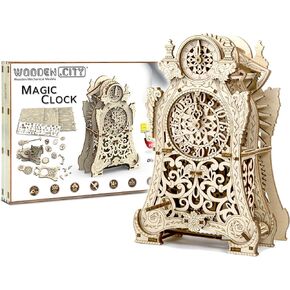 WOODEN.CITY Wooden 3D Puzzles Magic Clock Making Kit - Wooden Clock Puzzle - Mechanical Models for Adults