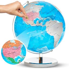 Large 12 Inch Scratch Off World Map Globe - Geographic Travel Map Scratch Off, Scratch Map & World Globe In One - Gift for Travelers, Living Room Earth Globe Decor, World Globe with Stand & Pick
