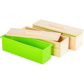 2PACK 42 oz Flexible Rectangular Silicone Soap Loaf Molds Kit with Wood Box for CP and MP Making Supplies