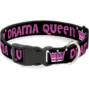 Buckle-Down PC-W30470-M Drama Queen Black/Fuchsia Plastic Clip Collar, Medium/11-17"