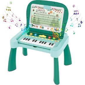 Kids Activity Table, Learn Toddler Activity Table, Baby Activity Center with 4 Learning Cards, 5 Music Sheets, Writing Board, Hidden Piano, Activity Table Gifts for 1 Year Old Girls(Green)