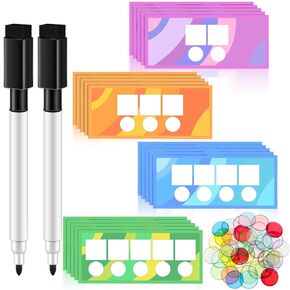 142 Pcs Sound Box Mats and Chips Set 40 Pcs Dry Erase Mats 100 Pcs Chips with 2 Pcs Markers Phonemic Awareness Reading Games Supplies for Teacher Classroom Reading Writing Materials