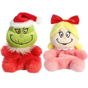 Aurora Palm Pals Christmas Plush 2 Piece Bundle, Santa Grinch and Cindy Lou Who