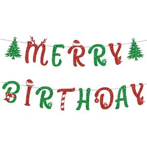 Christmas Birthday Banner, Christmas Birthday Decorations, Glittering Birthday Banner, Christmas Birthday Party Decorations