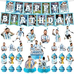 Soccer Birthday Decorations, Soccer Birthday Party Decorations Include 12 Cupcake Topper, 2 Banner, 3 Centerpieces, and 6 Hanging Swirls, Soccer Themed Birthday Party Supplies for Kids
