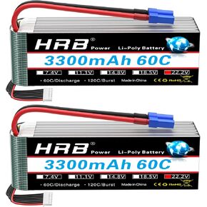 HRB 2pcs 6S 3300mAh Lipo Battery EC5 60C Soft Case 22.2V RC Lipo Batteries Pack Compatible with RC Helicopter Airplane Car Boat Truck