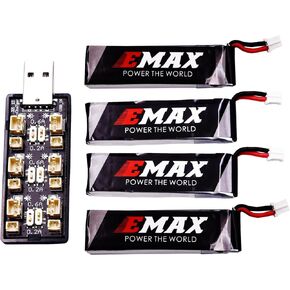 Blomiky 4 Pack 3.8V 450mAh Battery and 1 Charger Board for Emax Tinyhwak RC Quadcopter Drone/E- MAX Battery 4