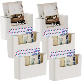 Hanging Wall File Organizer, Pack of 6 Plastic Desktop Accessories Storage Rack No Drilling Wall Mounted Magazine Mail Paper Envelope Planner Holder for Home Office School