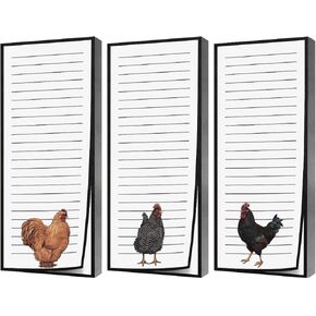 WIRESTER 3 Pack (50 Sheets Per Pad) Refrigerator Notepads for Grocery List, Shopping List, to-Do List, Reminders, Memo and Scratch Pad - Chickens