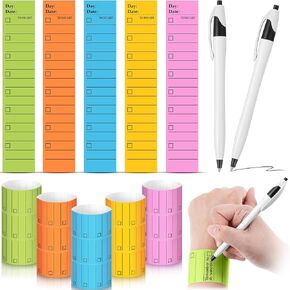 200 Pcs Paper Reminder Bracelet Wearable Notepad Wristband with Ballpoint Pen 9.5 x 1.8 in Disposable Waterproof Writable to Do List Memo Wristband Gift for Student Nurses Techs Study Work, 5 Color