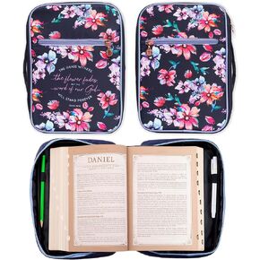 Christian Art Gifts Fashion Bible Cover Word of God Stands Forever Isaiah 40:8 Floral Nylon, Navy, Large