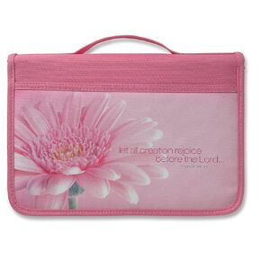 Psalm 96:13 Flower Bible Cover for Women, Zippered, with Handle, Canvas, Pink, Large