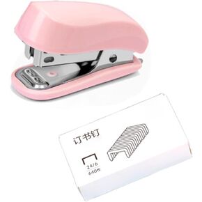 Pink Mini Stapler Hand Stapler with Staple Remover and 1 Box Staples,Cute Stationery for Students and Office Use Manual Staplers,Effortless Desktop Stapler