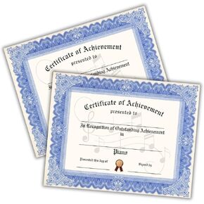 Piano Certificate of Achievement Award | 50 pk 8.5x11" Recital Completion for Student Music Lessons Bulk Merit Blank Paper Orchestra Recognition Instrument