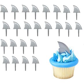 Gray Shark Fin Cake Toppers Cupcake Picks, 24 Count