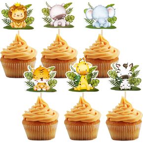 36Pcs Woodland Party Cupcake Toppers Forest Woodland Animals Cupcake Picks Decorations Wild One Theme Birthday Party Decorations for Jungle Safari Animal Theme Baby Shower Party Supplies