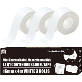 Q1 L1 Label Tape Refill for Makeid Label Tape Refill Make ID Label Tape Refill Compatible for Makeid Label Maker Label Tape (White, 16mm x 4m)