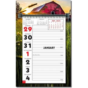 Calendar Company 2025 Weekly Planning Calendar with Memo Space and Almanac Info - Spiral bound with fold-flat Easel 11"x7" (Barn Scene)