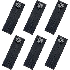 6pcs Elastic Button Extenders for Jeans, Pants Button Extender for Women, Adjustable Pants Waist Extenders, Waistband Expanders for Men, Waistband Extenders, Black