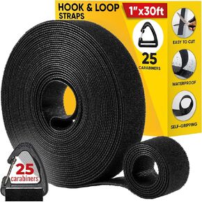Hook and Loop One Wrap Tape, Fastening Cable Straps with Heavy Duty Strenght, Easy to Cut Roll, Quick Wrap Cable Straps, Bundling Ties Fasten Self Gripping for Storage and Organization (Black)