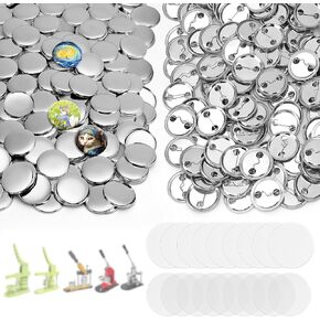200 Set 2.28 Inch Button Maker Supplies, 58mm Approx. 2.25 In Metal Blank Button Badge Parts with Blank Paper& Clear Film for Button Maker Machine, Pin Maker, and Badge Press
