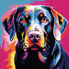 ArioU Paint by Numbers Kits Canvas DIY Acrylic Painting,for Adults and Kids with Paints Brushes and Card Magnifier,Black Labrador, Colorful Dog ，40x40cm，Without Frame, Onesize, JGIFD474