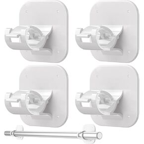 Curtain Rods No Drilling for Windows,4pcs Self Adhesive No Drill Curtain Rod Brackets,Universal 3 Way Install Methods Curtain Rod Holders for Dorm Apartment Kitchen Bedroom Home Bathroom and Hotel