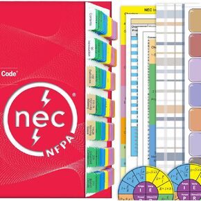 Upgraded 2023 National Electrical Code (NEC) Book Tabs, 140 Color-coded & Laminated Index Tabs, with Ohm's Law Stickers, Wire Chart & Page Numbers Sheet (Book not Included)