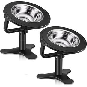 Elevated Cat Bowls Adjustable Cat Bowl Stand,Non-Slip Raised Cat Bowls Stainless Steel Raised Cat Bowls with 15°Tilted Stand for Cats and Puppy Black-2 Pack