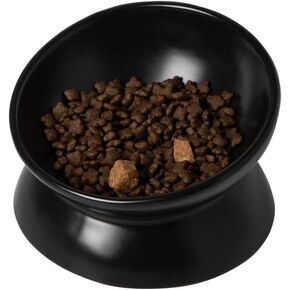 5.3 Inch Raised Cat Food Bowl Two Bowls Neck and Whisker Friendly Elevated Tilted Prevent Vomiting Ceramic Color Black