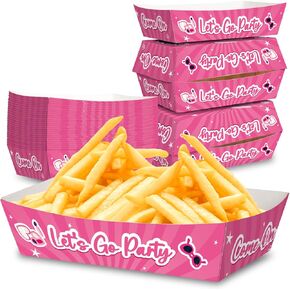 KERINGO No Folding Required 50 Pack 3Lb pink doll Paper Food Trays pink doll Party Supplies Large Paper Food Trays with Disposable pink doll Food Trays for pink doll party Hot Dog Popcorn Nacho Snack