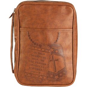 Dicksons Iron Sharpens Iron Camel Brown Large Vinyl Zippered Bible Cover with Handle