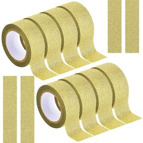 cobee 8 Rolls Gold Glitter Tape, 5m Gold Foil Washi Tape, Glitter Masking Tape Crafting Tape for Festival Decoration Scrapbooking Planner Gift Wrapping(Gold)