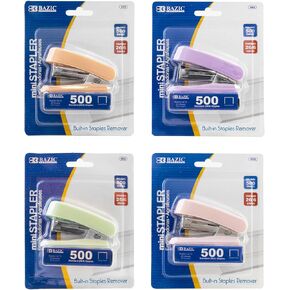 BAZIC Mini Stapler w/500 Staples, Standard (26/6) Built-in Staple Remover, Soft Grip 12 Sheets, Portable Small Staplers for Home Office School, 6-Pack